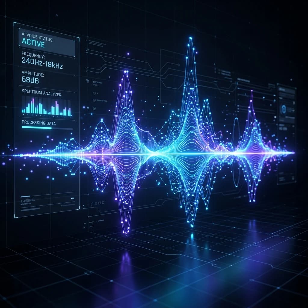 AI Voice Automation waveform graphic visualizing voice recognition, call routing, and audio intelligence