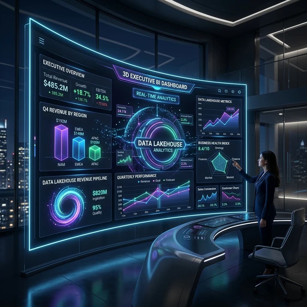 Data Platforms and Executive BI Dashboards displaying real-time analytics, KPIs, and reporting metrics